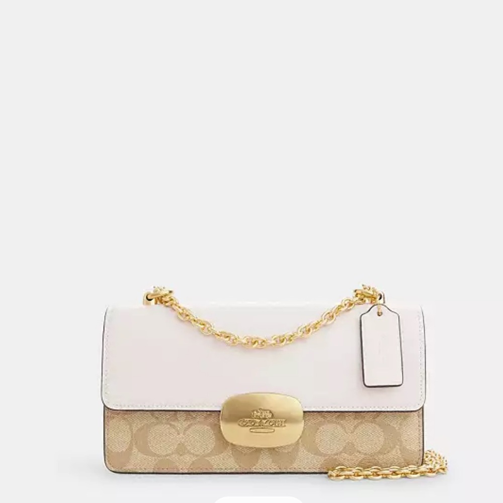 Coach print cream and gold shoulder bag